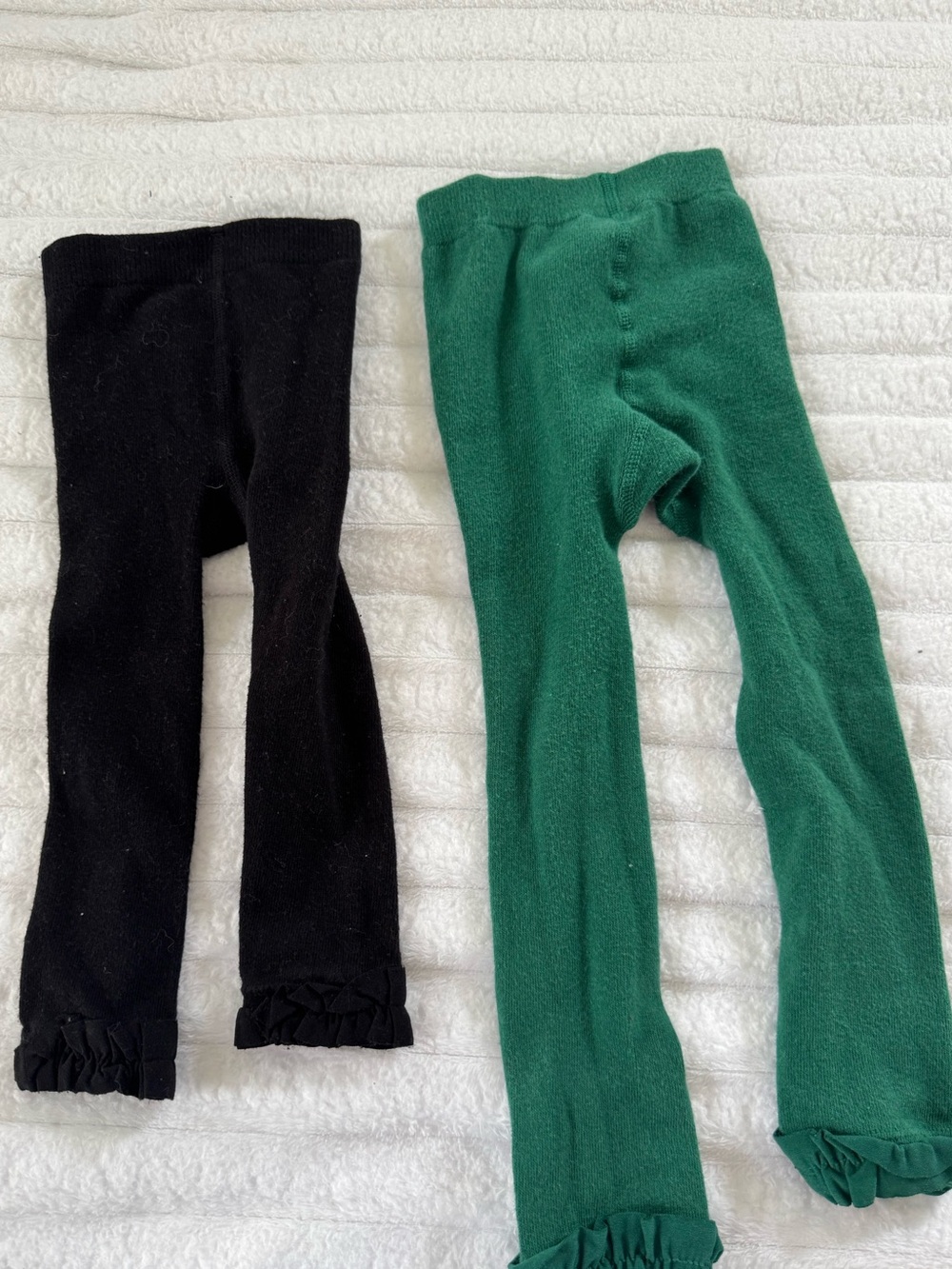 RuffleButts bundle footless tights, Emerald Green and black Ruffle Hem Legging